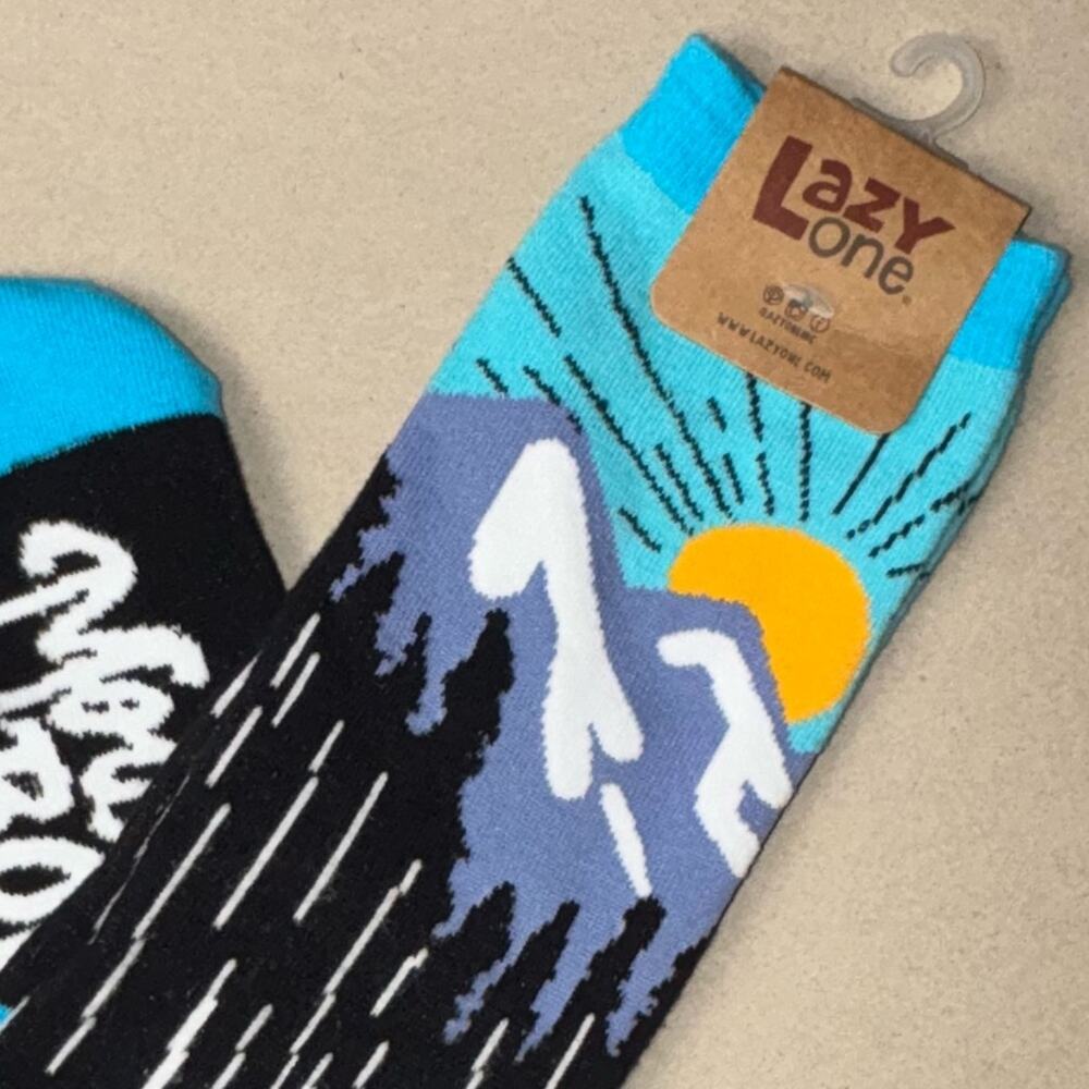 NWT Lazy One MOUNTAIN BOUND Crew Sock Unisex Women's 5-10 | Mens 4-8 blue/black - Picture 13 of 16